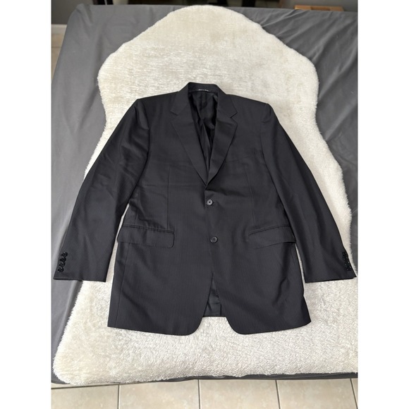 Canali Mens Black Stripes Wool Blazer Jacket Size 42L EU 52L 2‎ Button